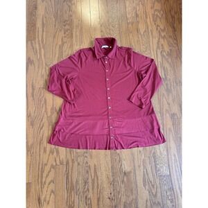 Soft Surroundings Womens Sz 1X Cettina Dark Red‎ Long Sleeve Button Up Tunic Top